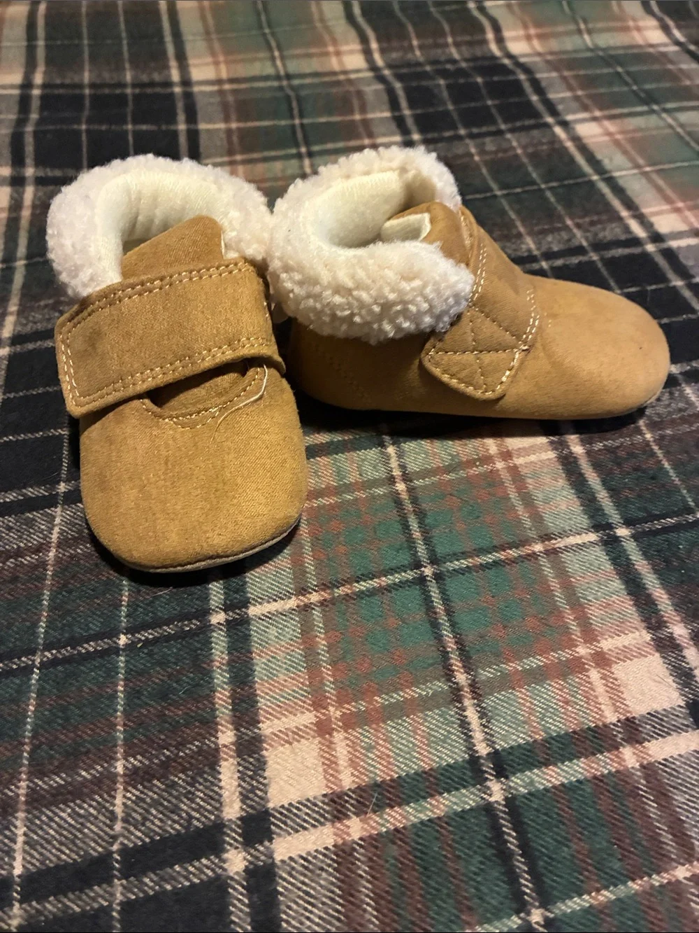 Cozy Baby Walker Booties with Sherpa Collar - Tan